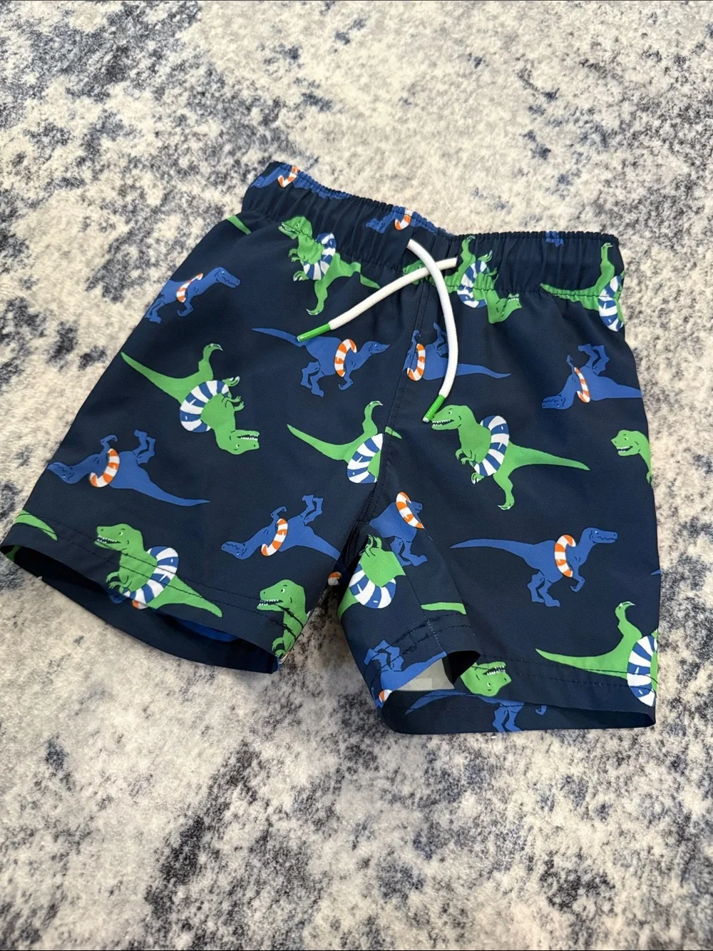 Old Navy Navy Swim Trunks with Green & Blue Dino Print
